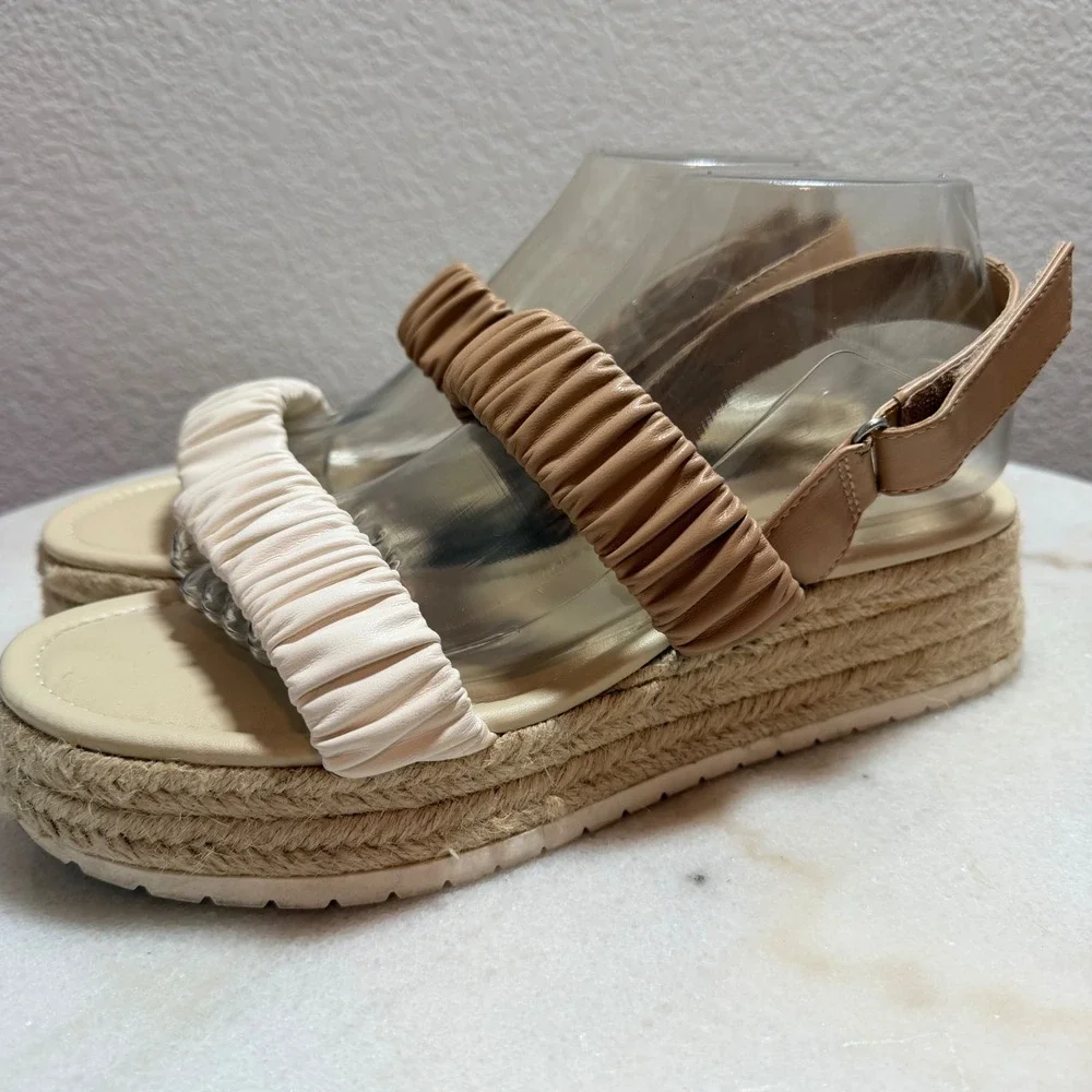 Dolce Vita Mizza Tan Cream Ruched Espadrille Platform Wedge Sandals Womens 9M‎